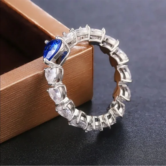 New 925 Pretty Heart Cubic Zircon Women sapphire Ring - Picture 5 of 5